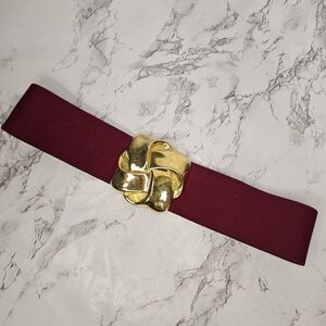 vintage-style wide elastic stretch waist belt With DMP gold Tone Buckle